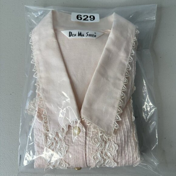 Ben Ma Shien Pink Lace Pintuck Shirt Blouse Button up S M Retro Tuxedo - Picture 2 of 13